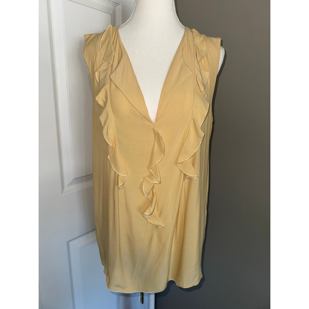 Marni Yellow Ruffle V-Neck Sleeveless Blouse Top Made in Italy Size 42 S / M